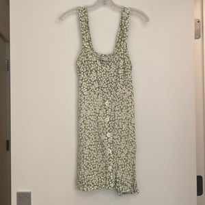 Faithful the Brand green floral mini dress with white buttons